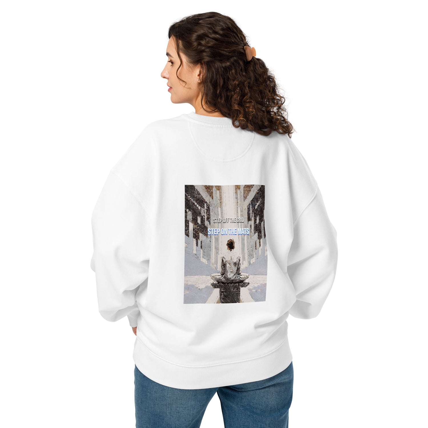 White Meditate Unisex Oversized Sweatshirt 
